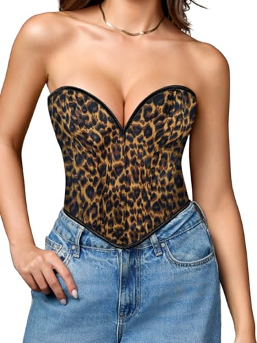 Boned Lace Up Corset Top For Women, Heart Overbust Strapless Vintage, Sexy Bustier Crop, Party Club Outfits