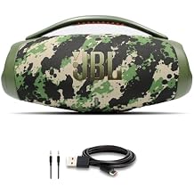JBL Boombox 3 - Portable Bluetooth Speaker, IPX7 Waterproof, 24 Hours of Playtime Squad JBLBOOMBOX3SQUADAM + AUX Cable + USB-C Cable + Microfiber Cloth