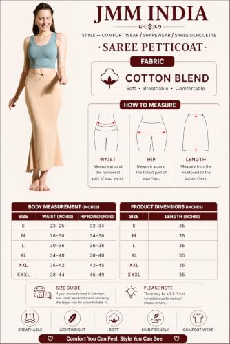 Image of Amazon Brand - Anarva Women Cotton Blended Saree Shapewear Regular Petticoat Skirt For Saree
