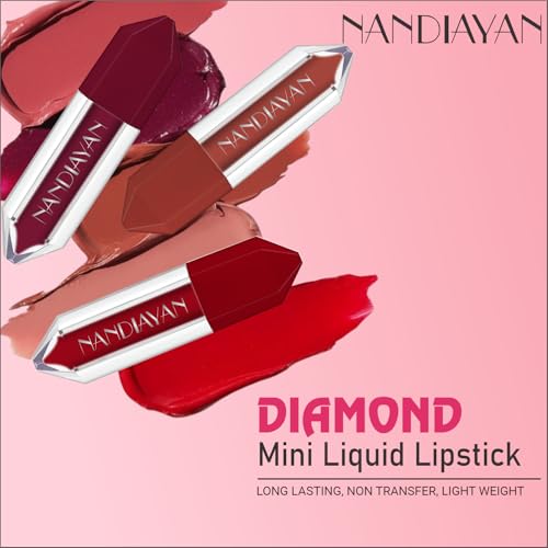 Image of Nandiayan Diamond Mini Liquid Lipstick 24ml (Pack of 12) | Matte Liquid Lipstick Waterproof-Long Lasting | Hydrating & Lightweight | Lightweight Lipstik for All Skin Tone | Light shade - SET B