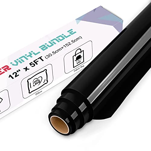 IModeur Black Heat Transfer Vinyl 30.5 x 153 cm Iron on Vinyl for Fabric PET Backing HTV Roll for T-Shirts Clothes Hats Bags and Other Textiles Easy to Weed