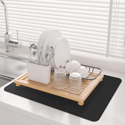 Image of Stove Top Cover for Electric Stove - Food Grade Ceramic Stove top Cover, Silicone XXL Dish Drying Mat, Glass Cooktop Covers, Flat RV Range top Mats (Black,30x21)