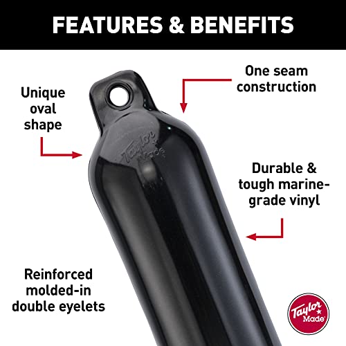 Taylor Made Hull-Gard Inflatable Boat Fender, Black Onyx (4.5" x 16"), Unique Oval Shape, Molded Football Needle Inflation Valve, Seamless Construction, Double Eyelets - 31721 - image 3
