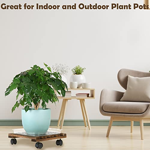 3 Packs Square Wooden Plant Caddy 12” Plant Dolly With Casters Heavy-Duty Wood Rolling Plant Stands With Wheels For Indoor And Outdoor Plant Pot Rollers, Plastic Saucers Included #TOP6