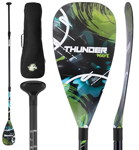 SereneLife Adjustable SUP Paddle | Carbon Fiber Paddle Board Paddle with Teardrop Blade and Oval Lever-Lock Clamp | Lightweight Easy-to-Addemble 3-Piece Design | Saltwater Ready | Carry Bag Included