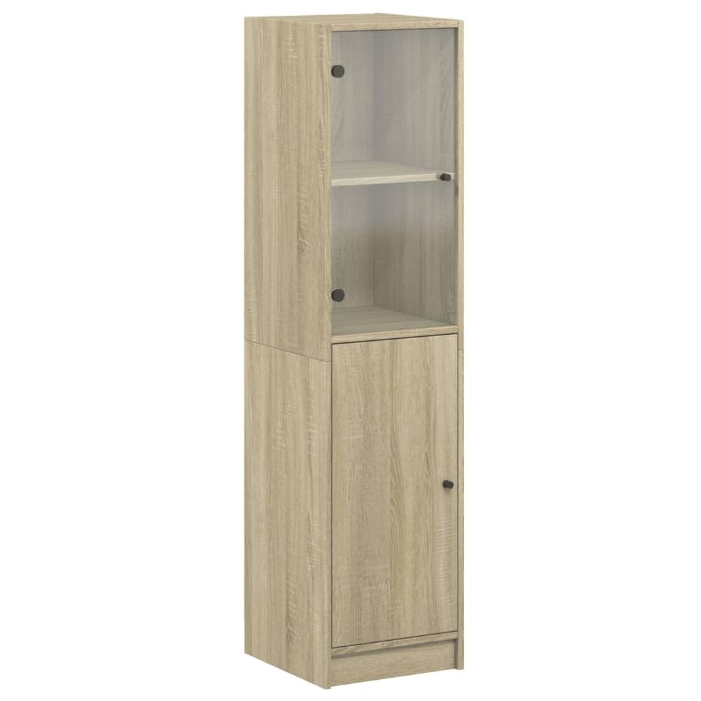 vidaXL Highboard, Beistellschrank mit Glastüren, Sideboard mit viel Stauraum, Schrank Kommode Hochschrank Wohnzimmer Schlafzimmer, Sonoma-Eiche