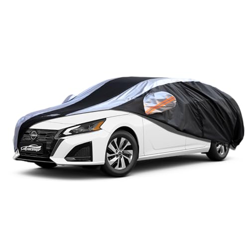 Image of Altima Car Cover Waterproof All Weather with Silver Strip Design, Custom Fit for Altima 2005-2025, Accessory with Door Zipper & Windproof Straps