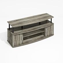Furinno Jaya TV Stand, Entertainment Center, TV Console, for TV up to 55 Inch, with 2 Doors and Cable Management Holes, for Living Room, Bedroom, Grey Oak