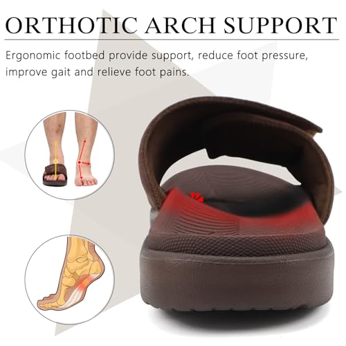 Image of KuaiLu Mens Slide Sandals Orthotic Arch Support Athletic Sport Sandals For Men Adjustable Comfort Slippers With Soft Cushioning For Outdoor