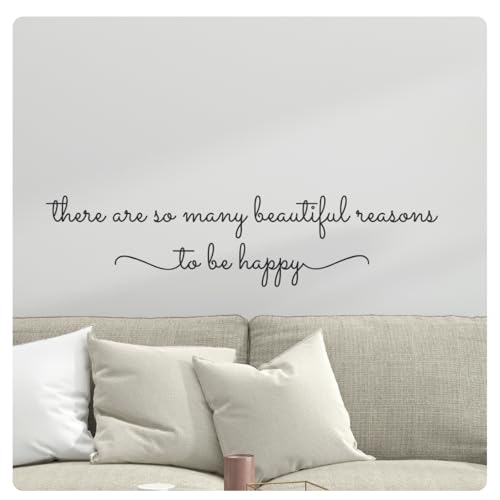 My Vinyl Story - There are So Many Beautiful Reasons to be Happy Wall Decal - Inspirational Motivational Vinyl Sticker Art Quote Decor for Home Office Classroom, Removable (Black, 36x9)