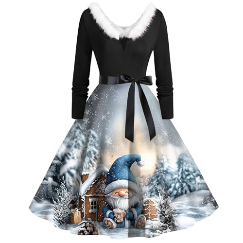 AFANYUH Robe Noel Femme Chic Et Elegant Imprimee Noël Col