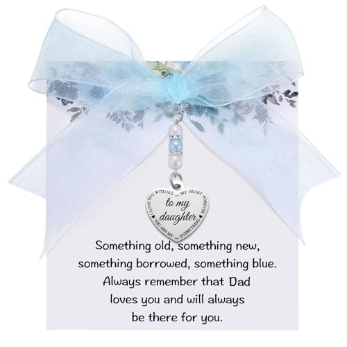 Image of MIXJOY Something Blue Gift for Bride, Wedding Day Bridal Blue Pearl Angel Wings Bouquet Garter Charm for Bride to Be