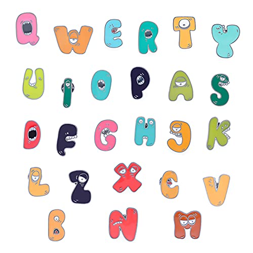 Image of 26pcs Initial Letter Enamel Pins A-Z Cartoon Alphabet Brooch Pin Lovely Lapel Pin Badge Jewelry for Backpacks Jackets