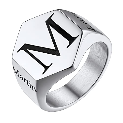 Bague gravé personnalisé prénom acier inoxydable chevalière homme ronde 59