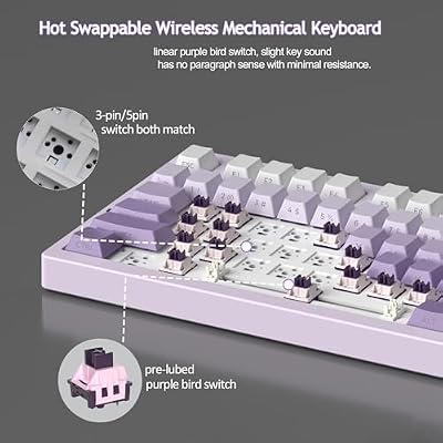MageGee LIGHT75 Wireless Creamy Keyboard, Tri-Mode Bluetooth/2.4GHz/USB-C RGB Backlit, Gasket Hot Swappable Custom Gaming Keyboard for Win/Mac/PC, with Knob, Side Printed PBT Keycaps, Purple