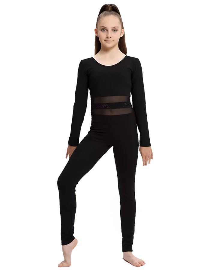 Justaucorps de Gymnastique Fille | Gymnastique Rythmique, Ballet, Danse et Acrobatie | Stretch 4 Directions, 92% Coton, Noir