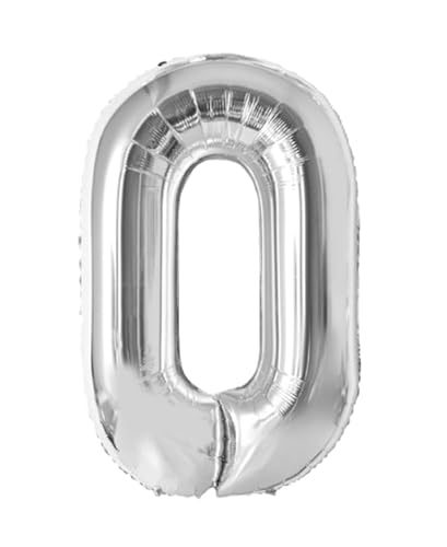 Palloncino Wooparty Numero 0 in Polietilene da 35 cm di altezza Colore Argento Metal Confezione da 1 pezzo, Gonfiabile ad aria, cannuccia inclusa