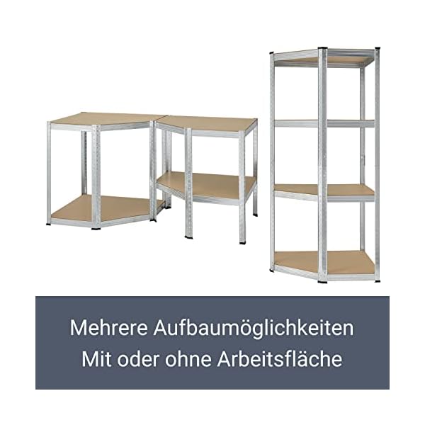 Juskys Eckregal Lageregal Corner Easy 160 x 75 x 40-75 cm | 320 kg | 4 Böden aus MDF Holz | Metall verzinkt… – Bild 6