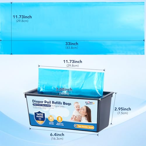 Image of Diaper Pail Refill Bags 30 Bags Per Refill,Compatible with Genie Easy Roll Signature Diaper Pails Holds Up to 4230 Newborn Diapers Talc Powder Scent 7 Layer Odor Barrier,Scented,3PACK (90 Bags)