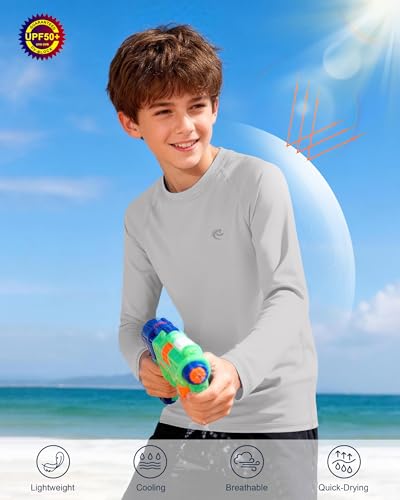 Image of Boys UPF 50+ Swim Shirt Long Sleeve, 1 or 2 Pack Rash Guard Tops
