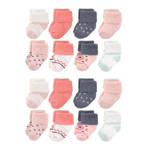 Luvable Friends Unisex Baby Baby Cotton Rich Terry Socks 16-Pack, Girl Pink Polka Dot, 0-6 Months