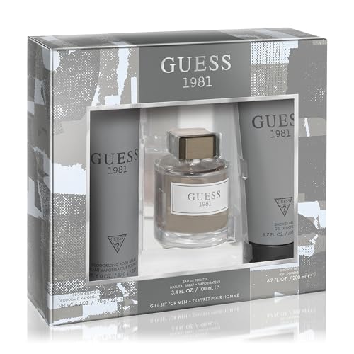 GUESS 1981 Men/Homme Eau de Toilette 3 Piece Gift Set - Cologne Spray 3.4 Fl. Oz., Deodorizing Body Spray 6.0 Oz., & Shower Gel 6.7 Fl. Oz.