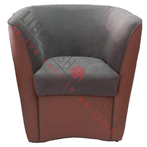 Liberoshopping Fauteuil Valentina Bicolore en Simili Cuir avec Assise en Tissu (Marron/Gris)