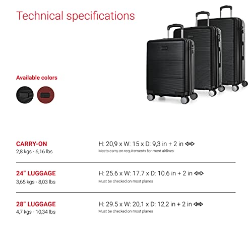 Bugatti Brussels Collection 3 Piece Hard Shell Luggage Set, Expandable Suitcases With 360-Degree Spinner Wheels, Retractable Handle, 20 Inch Carry On, 24 Inch Mid-Size, 28 Inch Large Bags, Black #TOP5