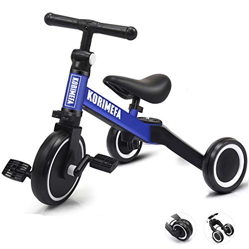 3 in 1 Kids Trike for Children 1-3 Years Old Kids Tricycle Boys Girls Baby Balance Bike 2 Wheels for Toddlers Tricycle with Removable Pedals (Blue)