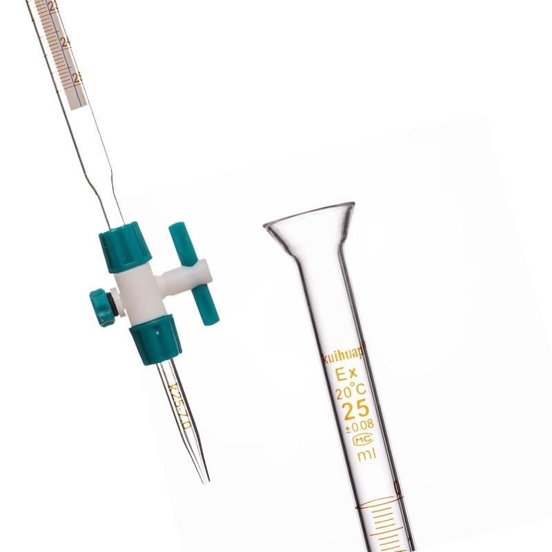 Bürette aus Borosilikatglas Klasse B mit PTFE-Hahn - Für Labortitration, 10ml bis 100ml, Klar/Bernstein/Schellbach(100mL Transparent PTFE)