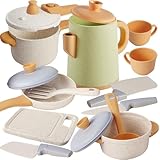 HYAKIDS Accessoire Cuisine Dinette Enfant, Jouet Cuisine Enfant avec Casseroles et Poêles, Jeu de Rôle Cadeau pour Filles et Garçons 3-5 Ans