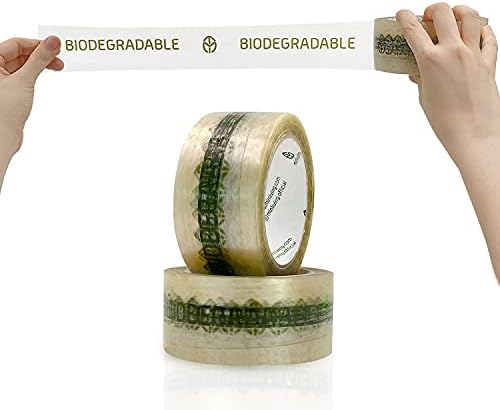 minliving Biodegradable Eco-Friendly Tape - 1.93 inches x 70 Yards, Pack of 3, Heavy Duty Packaging Printed Packing Tape Made from Plant-Derived Cellulose Film with Natural Rubber Adhesive