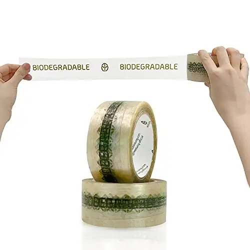 minliving Biodegradable Eco-Friendly Tape - 1.93 inches x 70 Yards, Pack of 3, Heavy Duty Packaging Printed Packing Tape Made from Plant-Derived Cellulose Film with Natural Rubber Adhesive