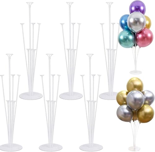 6 Set Balloon Stand for Table, Clear Balloons Sticks and Cup with Holder, 28 inch Table Balloons Stand Kit for Wedding, Birthday Party Decoration, Anniversary Holiday (Not Included Balloons)