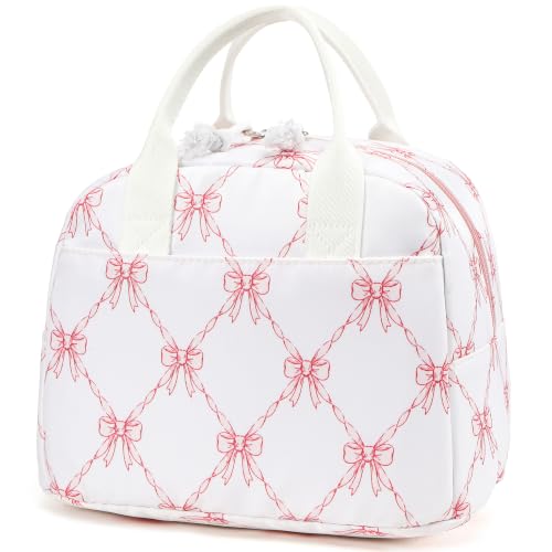 Image of LOVELYWIND Lunch Box for Women, Insulated Lunch Bag, Cute Bow Print Tote