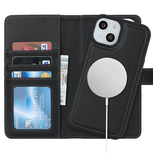 Havaya iPhone15Plus ケース Magsafe 対応 iPhone15Plus ケース 手帳型 マグセーフ 耐衝撃 【分離式2in1】 カード収納 ワイヤレス充電対応 フェイクレザー(6.7インチ対応) -ブラック