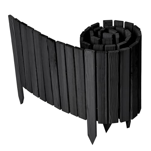 Garronda Beeteinfassung Holz Rollzaun Holzzaun 40 cm x 200 cm imprägniert Flexibler Rollborder Rasenkante Palisade Gartenzaun Umzäunung für Garten GD-0149, Graphite