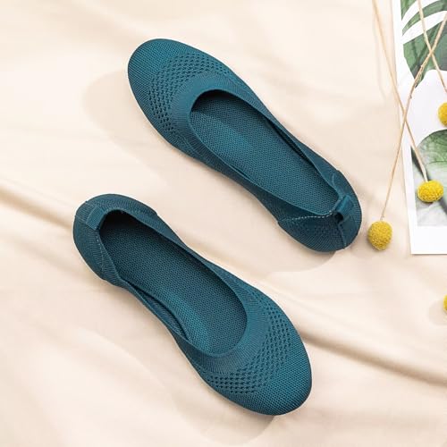 Image of Frank Mully Women's Ballet Flats Round Toe Walking Flats Slip On Work Shoes Knitted Flats Shoes for Woman Soft Lightweight