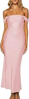 Elegant Satin Off The Shoulder Ruched Backless Maxi Dress for Women Strapless Tube Sleeveless Bridesmaid Dresses