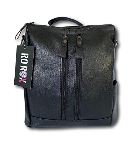 Ro Rox Womens Faux Leather Punk Zip Laptop Adult Uni Work Backpack Bag Rucksack - Black #TOP2