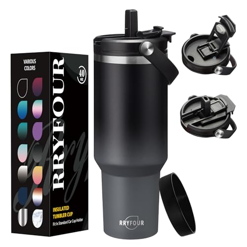 40 OZ Tumbler with Handle and Straw - Stainless Steel Water Cup with 2-in-1 Lids, Travel Coffee Mug Insulated Tumblers with Handle, Leak-proof Large Water Bottle Fits in Car Cup Holder