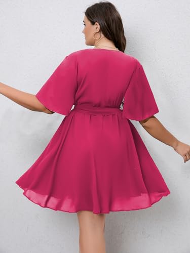 Image of SCOMCHIC Women's Plus Size Summer Dresses Short Sleeve Wrap V Neck A Line Skater Mini Short Dress XL-4XL