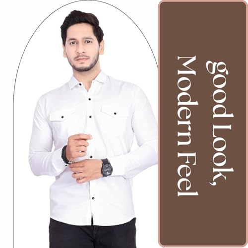 Image of Men's Cotton Spread Collar Full Sleeve Regular Fit Solid Casual Shirt with Double Pockets - Stylish Comfortable Shirt for Everyday Wear