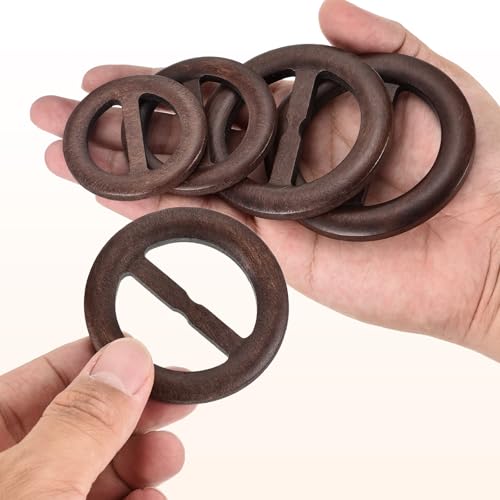 Image of uxcell 4 Pcs T-Shirt Clips, 60mm Wood Scarf Ring Clip Round Tie Circle Clip Buckle Fashion Clothes Corner Knotted Button for Women's Silk Clothing Decoration, Dark Brown