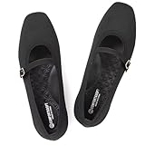 Frank Mully Mary Jane Women Flat Shoes Slip on Square-Toe Washable Shoes Comfortable for Dressy and Work with Ankle Strap Black