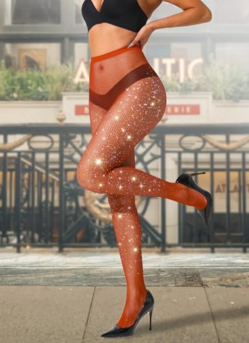 Image of VEBZIN More Sparkly Fishnets Tights Fishnet Stockings Rhinestone Fishnet Tights for Women