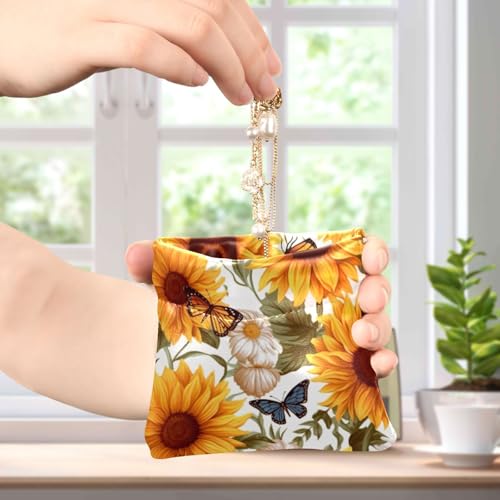 Sunflowers and Butterflies Coin Purse Leather Pouch Change Purse, Squeeze Coin Pouch for Cards, Keys & Lipsticks, Unisex4