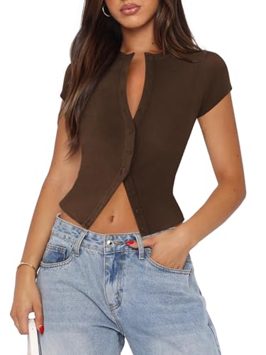 Pungdra Women's Button Down Shirt Cap Sleeve Tops...