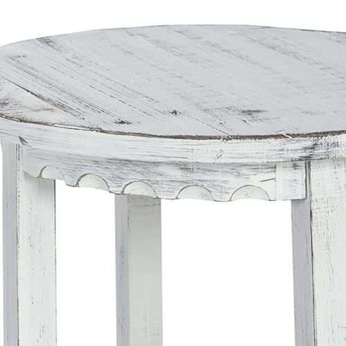 Alaterre Furniture Country Cottage Round End Table – 20” Rustic Farmhouse Side Table with Lower Shelf, Carved Edges & Square Turned Legs – Accent Table for Living Room or Bedroom (Antique White) - Image 8