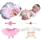 Newborn Photography Prop Infants Baby Baby Tutu Skirt Cute Bow Headdress and White Lace Rompers Flow